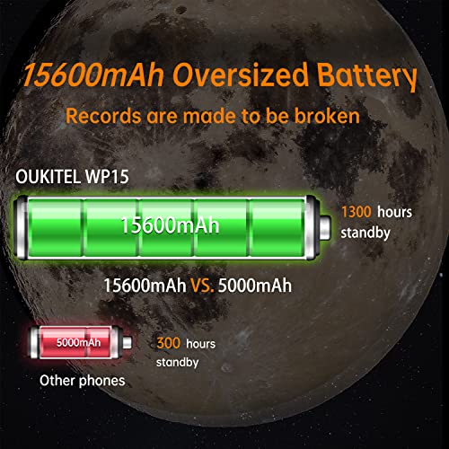 5g Unlocked Rugged Smartphone, OUKITEL WP15 15600mAh Large Capacity Battery Rugged Cell Phones Unlocked android11 128GB+8GB Waterproof dustproof Shockproof 48MP Triple Camera 6.5inch NFC Google-Pay