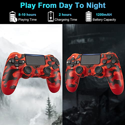 OUBANG Remote Work with PS4 Controller, Red Camo Gamepad Compatible with Playstation 4 Controllers, Wireless Game Control for PS4 Controller Pro, Pa4 Controller for Playstation 4 Slim Camouflage Gift