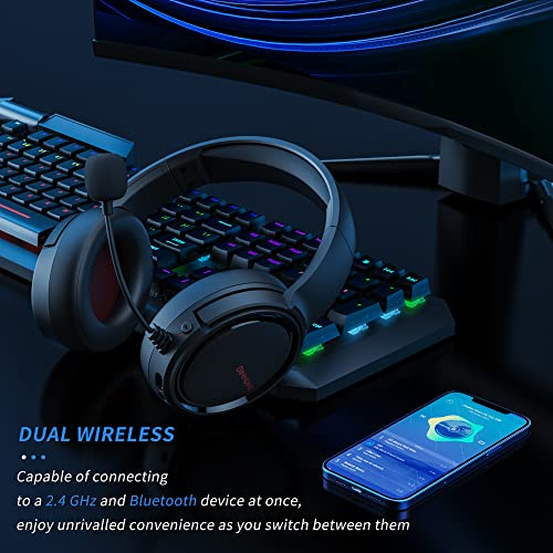 BINNUNE 2.4G/Bluetooth Wireless Gaming Headset with Microphone for PS4 PS5 Playstation 4 5, 48 Hours Playtime, PC USB Gamer Headphones with Mic for Laptop Computer