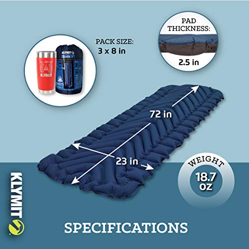 Klymit Static V Lightweight Sleeping Pad, Navy Blue, OS