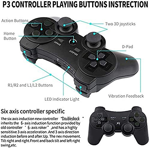 Kolopc Wireless Controller Compatible for PS3 Console, Double Vibration, 6-Axis Gyro Sensor, Upgraded Joystick Motion Gamepad with Charging Cable (Black Skull and Galaxy)