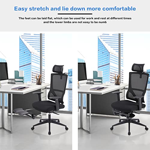 Ergonomic Office Chair, Computer Desk Chair with Adjustable Headrest, Lumbar Support and footrest, Tilt Function and Blade Wheels Mesh, Computer Chair, Gaming Chairs, Executive Swivel Chair