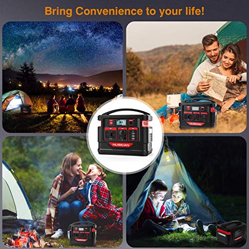 Powerful Portable Power Station, Nusican Peak 600W 80000mAh Backup Lithium Battery with 110V AC Outlet/2 DC Ports/3 USB Ports, Solar Generator for CPAP Outdoor Adventure Load Trip Camping Emergency