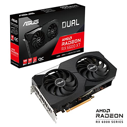 ASUS Dual AMD Radeon RX 6600 XT OC Edition 8GB GDDR6 Gaming Graphics Card (AMD RDNA 2, PCIe 4.0, 8GB GDDR6 Memory, HDMI 2.1, DisplayPort 1.4a, Axial-tech Fan Design, 0dB Technology)