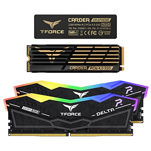 TEAMGROUP T-Force Delta RGB DDR5 32GB Kit 2x16GB 6000MHz Ram Black FF3D532G6000HC38ADC01 Bundle with CARDEA Zero Z44Q 2TB NVMe PCIe Gen4 M.2 2280 Gaming SSD Read 5,000 MB/s TM8FPQ002T0C327