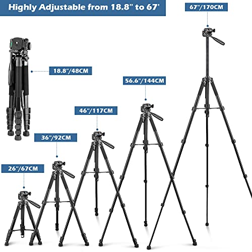 UBeesize 67” Camera Tripod with Travel Bag, Cell Phone Tripod with Wireless Remote and Phone Holder, Compatible with All Cameras, Cell Phones, Projector, Webcam, Spotting Scopes