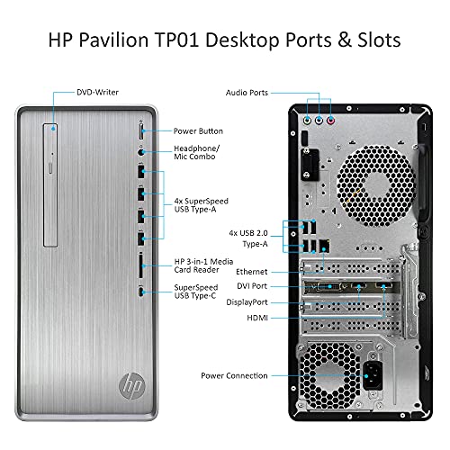 HP Pavilion TP01 Tower Desktop Computer - 10th Gen Intel Core i7-10700F up to 4.70 GHz CPU, 16GB RAM, 2TB Solid State Drive, AMD Radeon RX 550 Graphics, DVD-Writer, Windows 10 Home