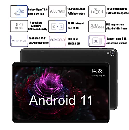 Android 11 Tablet 10.4 inch, ALLDOCUBE iPlay40H Tablet PC, 8GB RAM+128GB ROM, Unisoc T618 Octa-Core Processor, 5MP Front + 8MP Rear Camera, 2000x1200 HD Full Screen, 2.4G+5G WiFi, 6200mAh