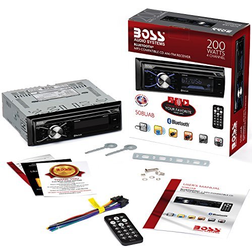 BOSS Audio Systems 508UAB Car Audio Stereo System - Single Din, Bluetooth Audio and Calling Head Unit, Aux-in, USB, Mechless, Built-in Microphone, CD Player, AM/FM Radio Receiver, Hook Up To Amplifier