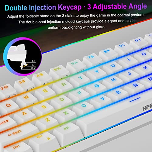 NPET K61 60% Mechanical Gaming Keyboard, RGB Backlit Ultra-Compact Wired Keyboard with Clicky Blue Switches for Computer/Laptop (68 Keys, White)