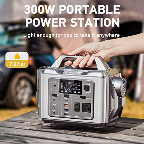 Steelite Roket 300 Portable Power Station 300W, 296Wh Portable Generator with 10-Ports, Solar Generator with 2 AC Outlets Peak 600W, 45W USB-C PD Output for Camping, CPAP, RV, Power Outage