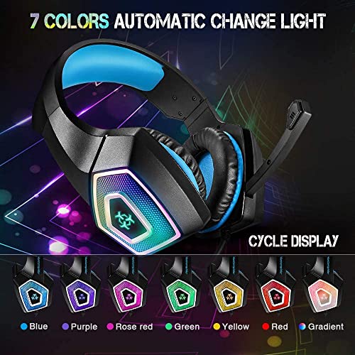 Gaming Headset with Mic for Xbox One PS4 PS5 PC Switch Tablet, Gaming Headset Xbox One with Stereo Surround Sound & LED Light Noise Cancelling Over Ear Headphones