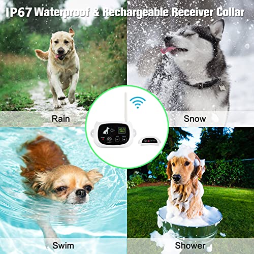 Wireless Dog Fence, Electric Pet Containment System with Training Collar Receiver for Stubborn Dogs and Pets,Adjustable Control Range 1640ft-Harmless,Waterproof, Rechargeable Container Boundary System
