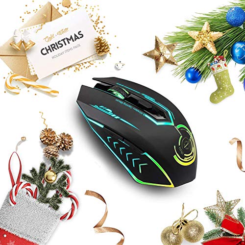 Wireless Gaming Mouse Up to 10000 DPI, UHURU Rechargeable USB Wireless Mouse with 6 Buttons 7 Changeable LED Color Ergonomic Programmable MMO RPG for PC Laptop, Compatible with Windows Mac