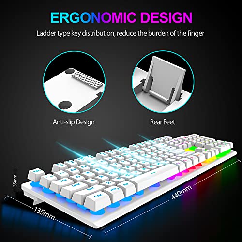 NPET K10 Gaming Keyboard, RGB Backlit, Spill-Resistant Design, Multimedia Keys, Quiet Silent USB Membrane Keyboard for Desktop, Computer, PC (White)