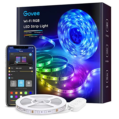 Govee Smart LED Strip Lights, 16.4ft WiFi LED Light Strip Work with Alexa and Google Assistant, 16 Million Colors with App Control and Music Sync LED Lights for Bedroom, Kitchen, TV, Party