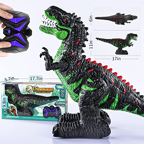 TEMI 8 Channels 2.4G Remote Control Dinosaur Toys for Kids 3 4 5 6 7 Years, Electric Stunt RC Walking T- Rex Toy with Lights and Sounds Powered by Rechargeable Battery, for Boys Girls