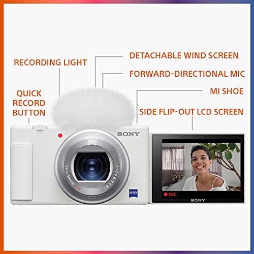 Sony ZV-1 Digital Camera for Content Creators, Vlogging and YouTube with Flip Screen, Built-in Microphone, 4K HDR Video, Touchscreen Display, Live Video Streaming, Webcam, Compact