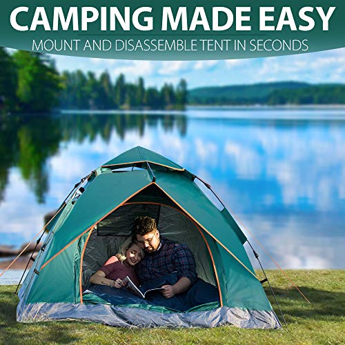 Zone Tech Family Instant Pop Up Tent – 30 Seconds Easy Setup Portable Waterproof and Windproof 3-4 Person Camping, Hiking, Traveling Automatic Pop Up Family Tent - Perfect for Outdoor Activities