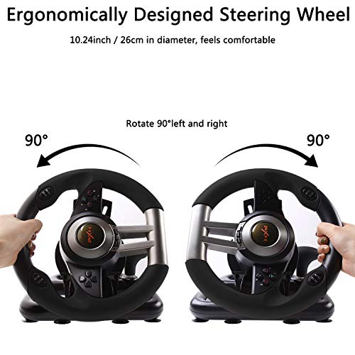 Game Racing Wheel, PXN-V3II 180° Competition Racing Steering Wheel with Universal USB Port and with Pedal, Suitable for PC, PS3, PS4, Xbox One, Xbox Series S&X, Nintendo Switch - Black