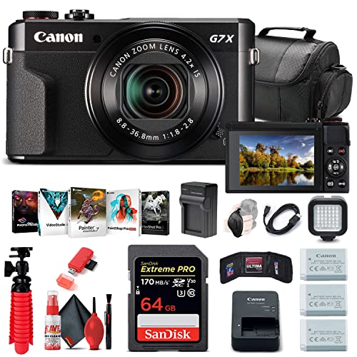 Canon PowerShot G7 X Mark II Digital Camera (1066C001), 64GB Card, 2 x Replacement NB13L Batteries, Corel Photo Software, Charger, Card Reader, LED Light, Soft Bag + More (International Model)