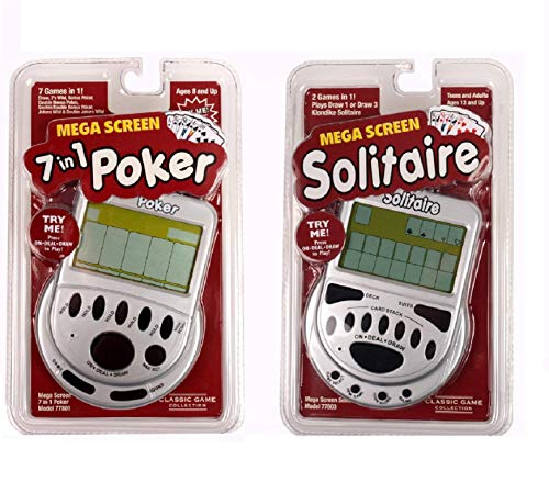 Handheld Games for Adults Gift Pack- Includes Mega Screen Solitaire Handheld Game and 7 in 1 Electronic Poker Games