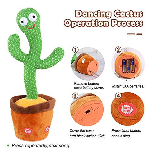 Kids Dancing Talking Cactus Toys for Baby Boys and Girls, Talking Sunny Cactus Toy Electronic Plush Toy Singing, Record & Repeating What You Say with 120 English Songs and LED Lighting for Home Decor