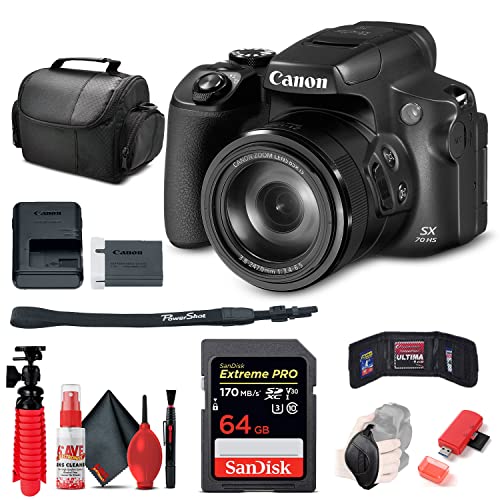 6TH Ave Electronics Bundle for Canon PowerShot SX70 HS Digital Camera (3071C001), 64GB Card, Card Reader, Soft Bag, Flex Tripod, Hand Strap, Memory Card Holder, Cleaning Kit (International Model)