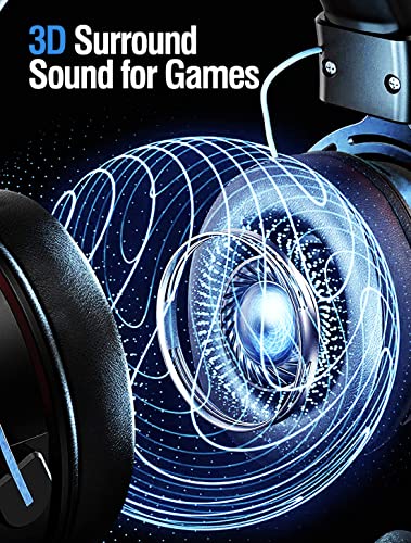 Wireless Gaming Headset, Noise Cancelling Mic, 3D Surround Sound, Dual Chamber Driver, Soft Memory Earmuffs, Long Battery Life, Over Ear Gaming Headphones for PC, Mac, Nintendo Switch, PS4/5, Blue.…