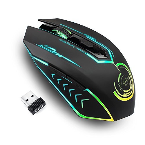 Wireless Gaming Mouse Up to 10000 DPI, UHURU Rechargeable USB Wireless Mouse with 6 Buttons 7 Changeable LED Color Ergonomic Programmable MMO RPG for PC Laptop, Compatible with Windows Mac