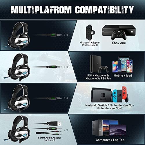 Gaming Headset with Microphone, Gaming Headphones Stereo 7.1 Surround Sound PS4 Headset 50mm Drivers, 3.5mm Audio Jack Over Ear Headphones Wired for PC Switch Playstation Xbox PS5 Laptop