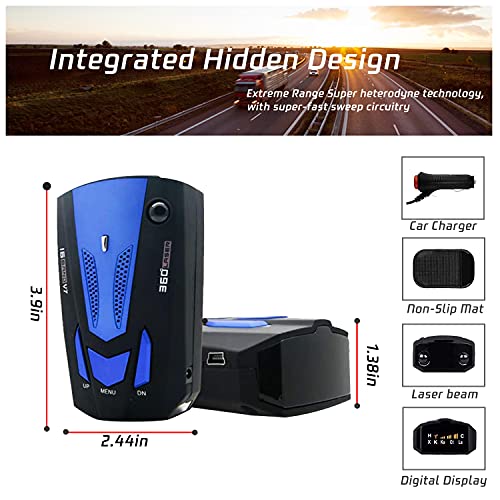 Newly Radar Detector for Cars, with Voice Prompt Speed, Vehicle Speed Alarm System,LED Display,City/Highway Mode,Auto 360 Degree Detection for Cars (Blue)