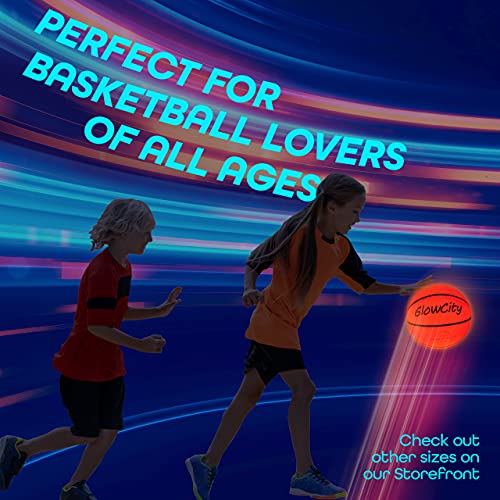 GlowCity Glow in The Dark Size 7 Basketball for Teen Boy - Glowing Red Basket Ball, Light Up LED Toy for Night Ball Games - Sports Stuff & Gadgets for Kids Age 8 Years Old and Up