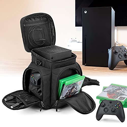 Trunab Console Carrying Case Compatible with Xbox Series X, Travel Bag with Multiple Storage Pockets for Xbox Controllers, Games, Cables, Portable Hard Disk and Other Accessories