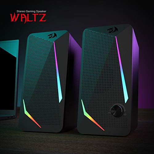 Redragon GS510 Waltz RGB Desktop Speakers, 2.0 Channel PC Computer Stereo Speaker with 4 Colorful LED Backlight Modes, Enhanced Bass and Easy-Access Volume Control, USB Powered w/ 3.5mm Cable