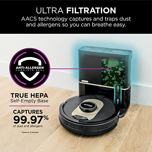 Shark AV2501AE AI Robot Vacuum with XL HEPA Self-Empty Base, Bagless, 60-Day Capacity, LIDAR Navigation, Perfect for Pet Hair, Compatible with Alexa, Wi-Fi Connected, Carpet & Hard Floor, Black