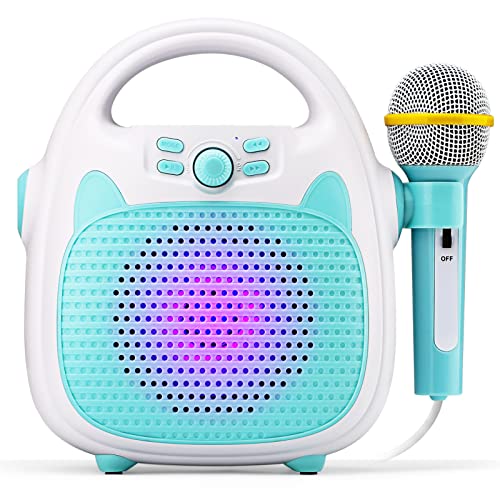 IROO Karaoke Machine for Kids, Toy Gift Wireless Bluetooth Speaker with Microphone, Kids Karaoke Machine for Boys with TF/USB Connectivity, Portable Singing Mic Machine with Flashing Lights (Blue)