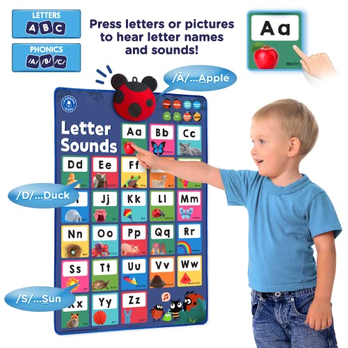 LEARNING BUGS Press to Learn Phonics, Interactive Letters and Sounds Talking Poster, Preschool & Kindergarten Learn to Read, Ages 3+