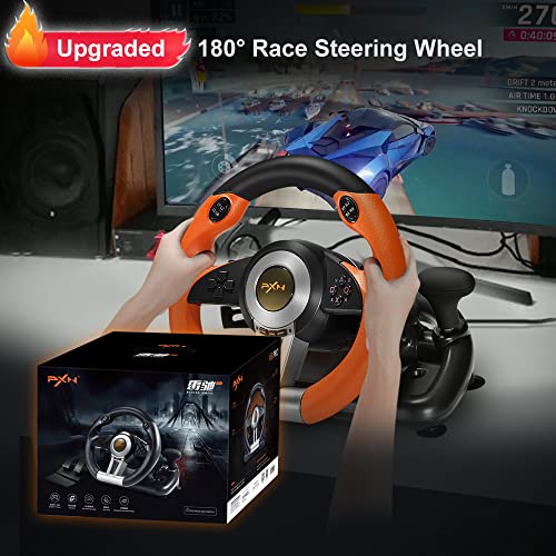 PC Racing Wheel, PXN V3II 180 Degree Universal USB Car Sim Game Steering Wheel with Pedals for PS3, PS4, Xbox One,Xbox Series X/S,Nintendo Switch (Orange)