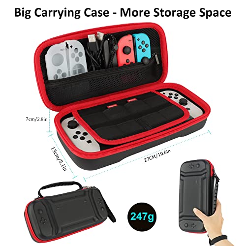 Accessories Bundle for Nintendo Switch OLED Model(2021): Super Kit with Carrying Case, Screen Protector, Steering Wheels, Joycon Grips, Charging Dock, Playstand, Protective case and More (23 in 1)