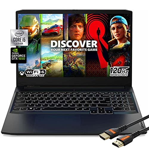 Lenovo IdeaPad 3 Gaming Laptop, 15.6" FHD Display 120Hz, Intel Core i5-11300H, NVIDIA GeForce GTX 1650, Wi-Fi 6, Backlight Keyboard, USB-C, Windows 11, HDMI Cable (8GB RAM | 512GB PCIe SSD)