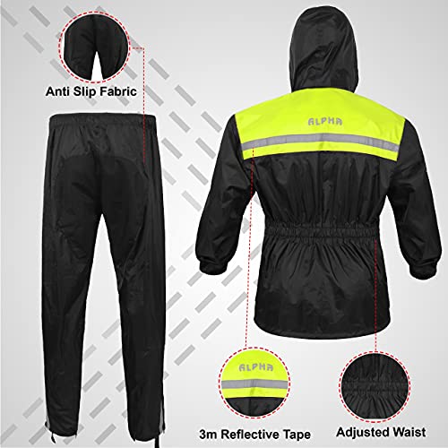 Alpha Cycle Gear Rain Suit for Men & Women Jackets Pant Gear Reflective Rainsuit Waterproof (GREEN, SMALL)