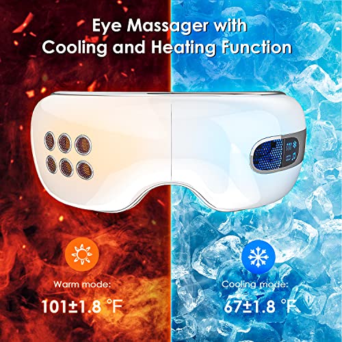 Eye Massager with Cooling and Heat Vibration, Rechargeable Eye Care Device for Relax and Relief Eye Strain, Dry Eye, Eye Bags and Dark Circles, Eye Temple Mask for Improve Sleep (White)