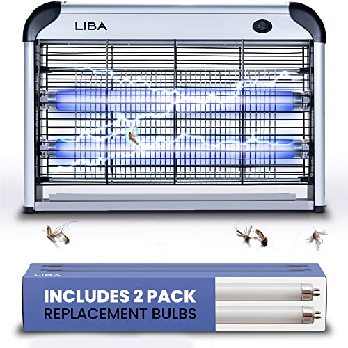 LiBa Electric Bug Zapper, Indoor Insect Killer - (2) Extra Replacement Bulbs - Fly, Mosquito Killer and Repellent - Lightweight, Powerful 2800V Grid, Easy-to-Clean, with a Removable Washable Tray.