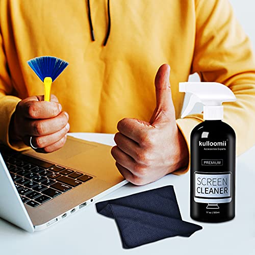 Screen Cleaner Spray, 17oz Screen Cleaning Kit for Iphone, Ipad, TV, Monitor, Laptop, Computer, Macbook, Kulloomii 500ml Large Bottle Electronic Cleaner with Microfiber Cloth and Brush