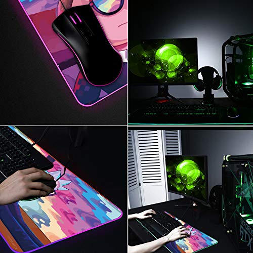 Bimormat RGB Mouse Pad LED Light Gaming Mouse Pad with Rubber Base Colorful Computer Carpet Desk Mat for PC Laptop (35.4 * 15.7 inch) (9040rkmomo)