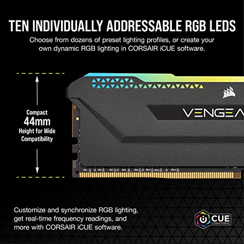 Corsair Vengeance RGB Pro SL 16GB (2x8GB) DDR4 3200 (PC4-25600) C16 Desktop memory – Black (CMH16GX4M2E3200C16)