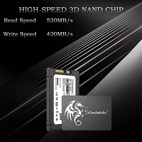 Somnambulist SSD 2TB 2.5″ 7mm(0.28″) SATA III 6Gb/s Internal Solid State Hard Drive 3D NAND Up to 520Mb/s for Laptop and Pc (2tb Black Dragon)