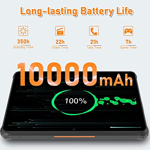 OUKITEL RT1 Android 11 Tablet,10.1 Inch Rugged Tablet with 10000mAh Large Battery, Octa-Core 4GB RAM 64GB ROM, Dual 4G SIM+5G WiFi,1920x1200 FHD+ Tablet, 16+16MP Camera,Sim Free Tablets, GPS/OTG/BT5.0