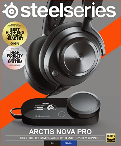 SteelSeries Arctis Nova Pro Multi-System Gaming Headset - Premium Hi-Fi Drivers - Hi-Res Audio - 360° Spatial Audio - GameDAC Gen 2 - ESS Sabre Quad-DAC - ClearCast Gen 2 Mic - PC, PS5, PS4, Switch